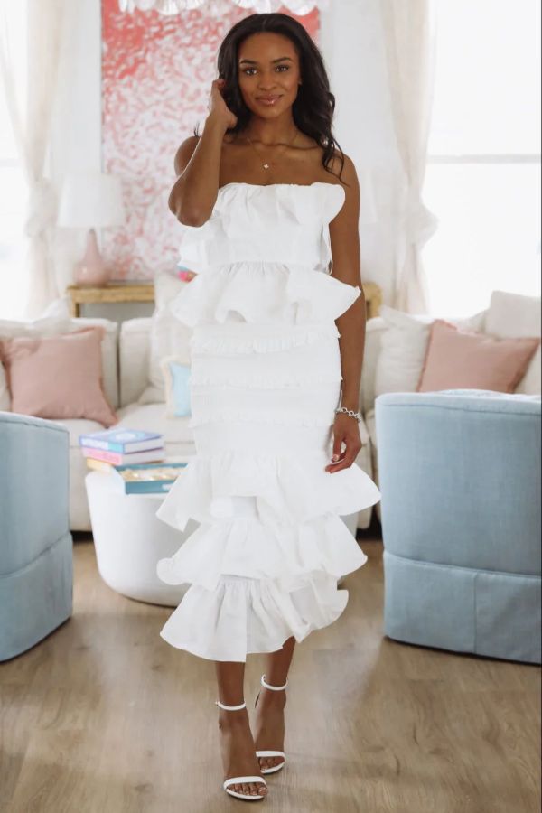 Tranquil Ruffle Top and Maxi Skirt Set - White Tranquil Ruffle Top and Maxi Skirt Set - White